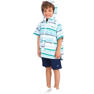 Tommy Bahama Kids Striped Hooded Swim Beach Cover-up - Blue/Teal Quick Dry L/XL
